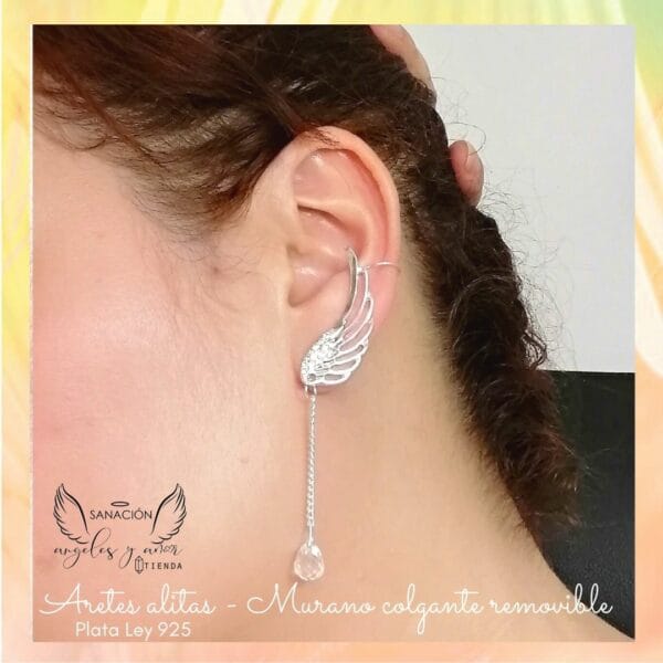 Aretes ala con colgante de murano - Chapados en plata ley 925 - Imagen 3