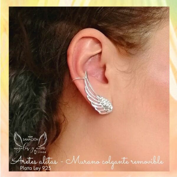 Aretes ala con colgante de murano - Chapados en plata ley 925