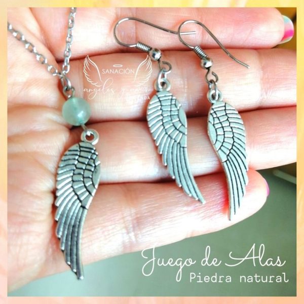 Juego de collar y aretes Alitas en fantasía con piedra natural