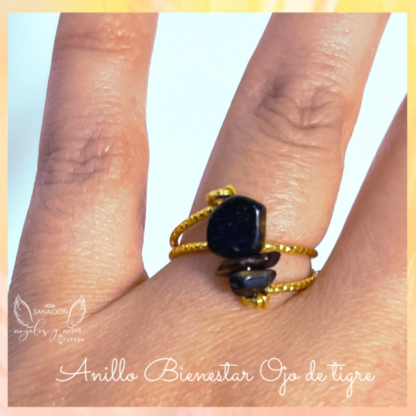 Anillo Bienestar con piedra natural (baño oro golfied) - Imagen 4