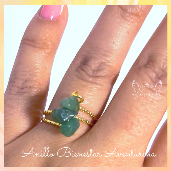 Anillo Bienestar con piedra natural (baño oro golfied) - Imagen 3