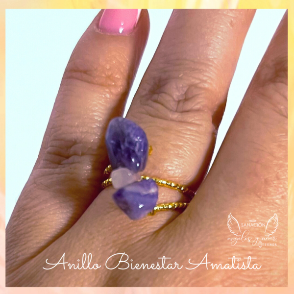 Anillo Bienestar con piedra natural (baño oro golfied) - Imagen 2