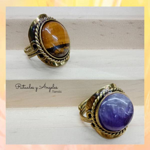 Anillo Piedras Naturales en alpaca y bronce - Imagen 4
