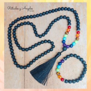 Japamala, kit con piedra volcánica 7 chakras y Pulsera