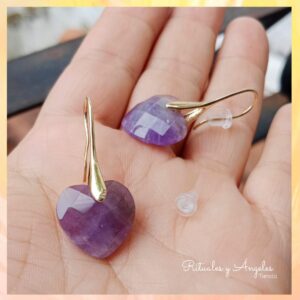 Aretes corazón diamantado, amatista.