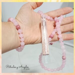 Japamala, kit con cuarzo rosa y rodocrosita, Pulsera